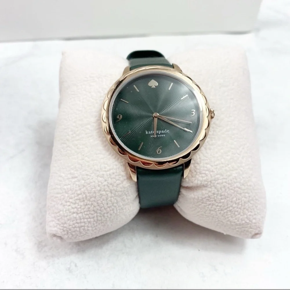 Kate Spade Green and Rose-Tone Leather Watch